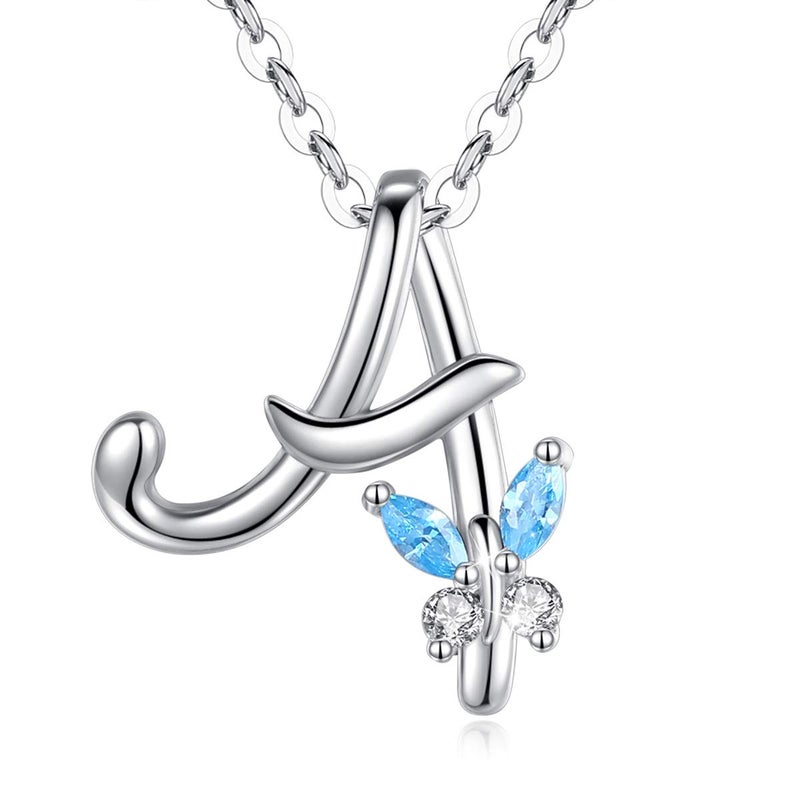 EUDORA Sterling Silver Initial A Necklaces for women Alphabet A Necklace Initial Personalized Letter A Pendant with Blue Cubic Zirconia Butterfly for Mom 18" Chain - Image 1